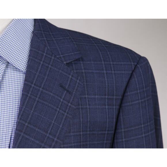 Custom Tailored Recent Men's Blazer Blue Checkered 2-Btn Sportcoat 44R - Picture 4 of 9